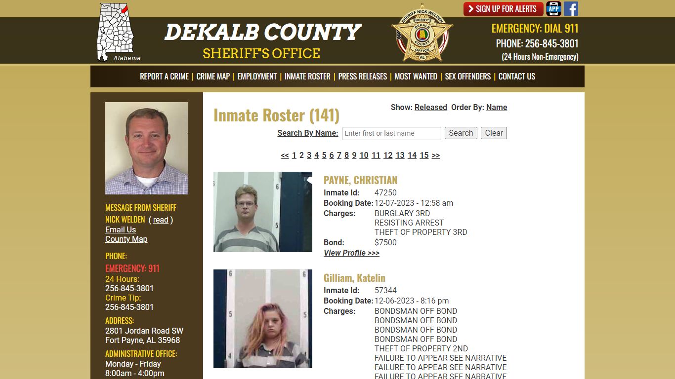 Inmate Roster (133) - DeKalb County Sheriff's Office - Fort Payne, Alabama